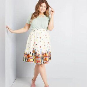 NWT ModCloth It's A Small World Skirt Size XS Cream Pockets Lined 100% Cotton